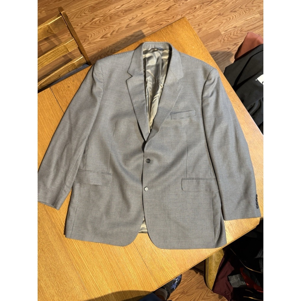 Brooks 346 Sport Coat 48L Gray Houndstooth Silk Wool Blazer Made Poland